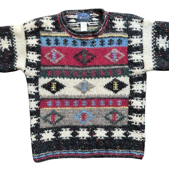 Vintage 90s Woolrich for Woman Fair Isle Chunky Wool Multicolor Sweater Medium - Picture 4 of 8